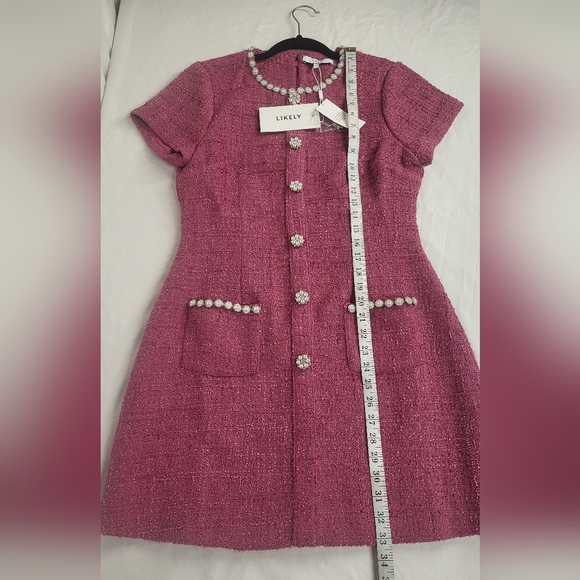 NEW Likely Alani Dress Size 8 Red Violet Short Sleeve Pink Tweed Wool Mini Dress - Picture 13 of 17